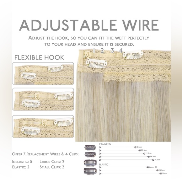 WENNALIFE Real Human Hair Extensions 20 inch Ash Blonde with Platinum highlights - Picture 6 of 9